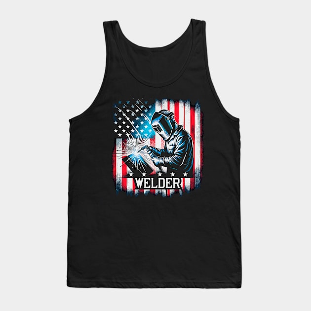 Welding Funny Welder Quotes USA American Flag Tank Top by Visual Vibes